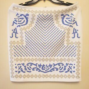 Banjul Studded Aztec Pattern Mini Skirt White Royal Blue NWOT - (L)